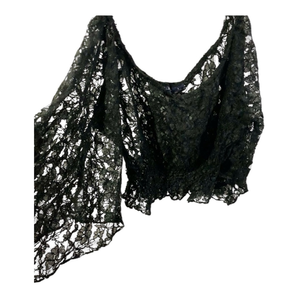 Speed Limit NYC Vintage Black Lace Baddie Whimsigoth Crop Top w/Batwing Sleeves